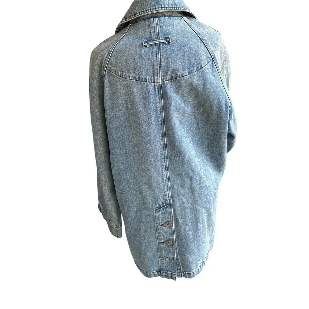 Eddie Bauer Vintage Denim Chore Jacket Rare Back Detail Festival S